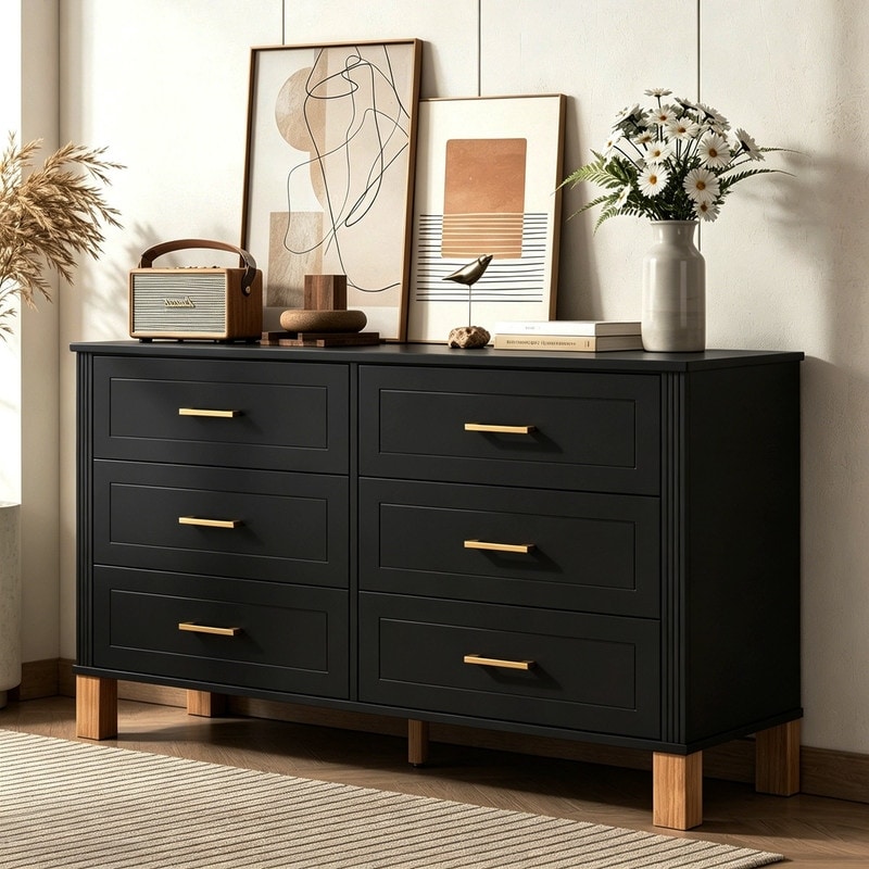 Heavy-Duty Wooden 6-Drawer Double Dresser