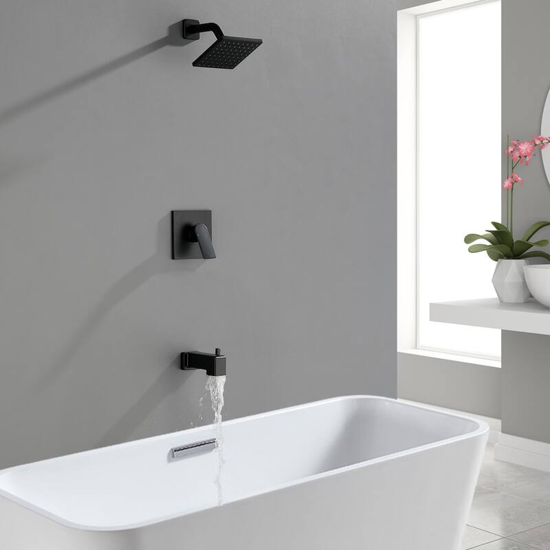 Modland Tub and Shower Faucet Set 6" Rain Head cUPC Pressure Balance Valve Anti-Scald Kit with Alloy Diverter Spout