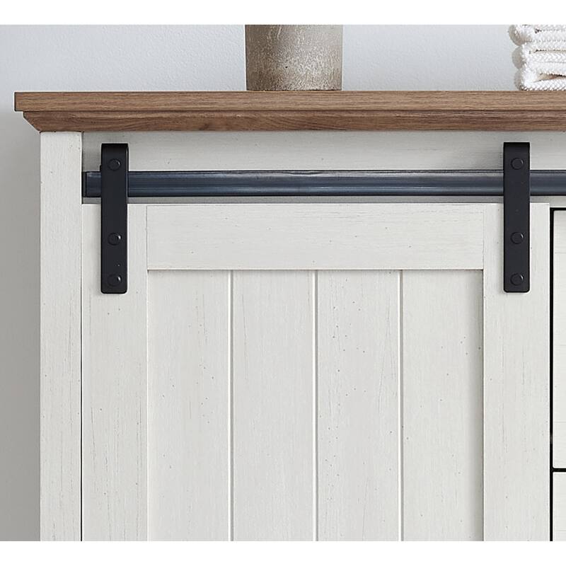 GDFStudio - Farmhouse Modern Sliding Barn Door Dresser with 5 Drawers and Adjustable Shelves