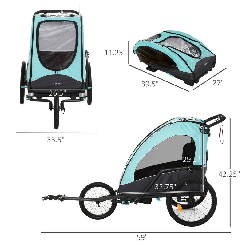 Aosom 3-in-1 Folding Child Bike Trailer Jogging & Baby Stroller with Shock Absorbing Frame & Adjustable Handlebar
