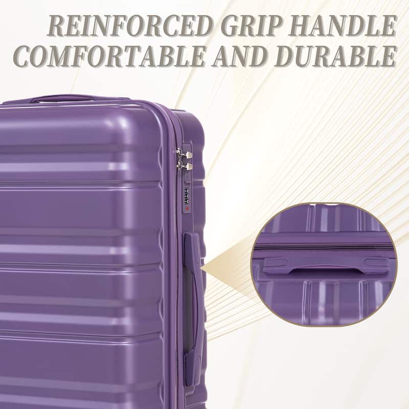 3 pcs/set in ABS Spinner Wheel Luggage, Carry on Suitcase, Matching Color, Combination Lock (Purple)