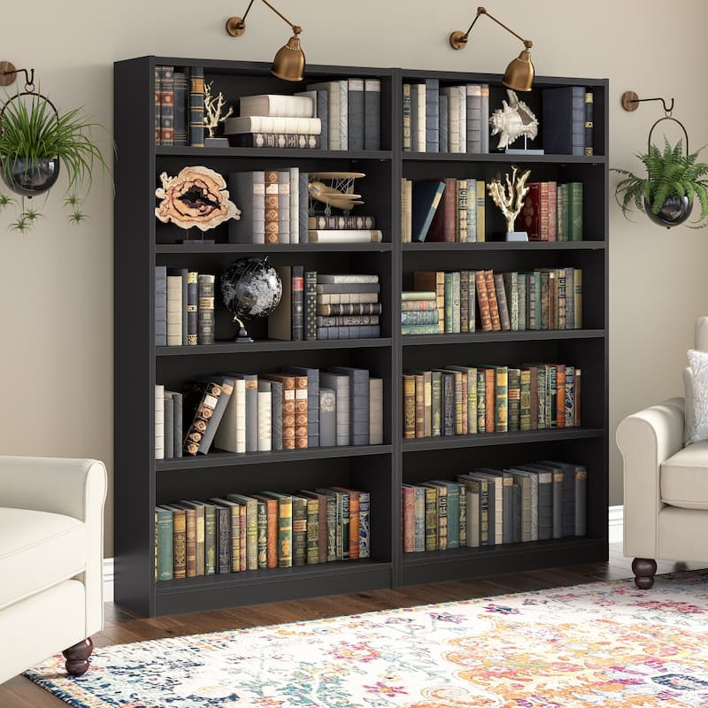 Universal Tall 5 Shelf Bookcase Storage - Set of 2 by Bush Furniture - Black