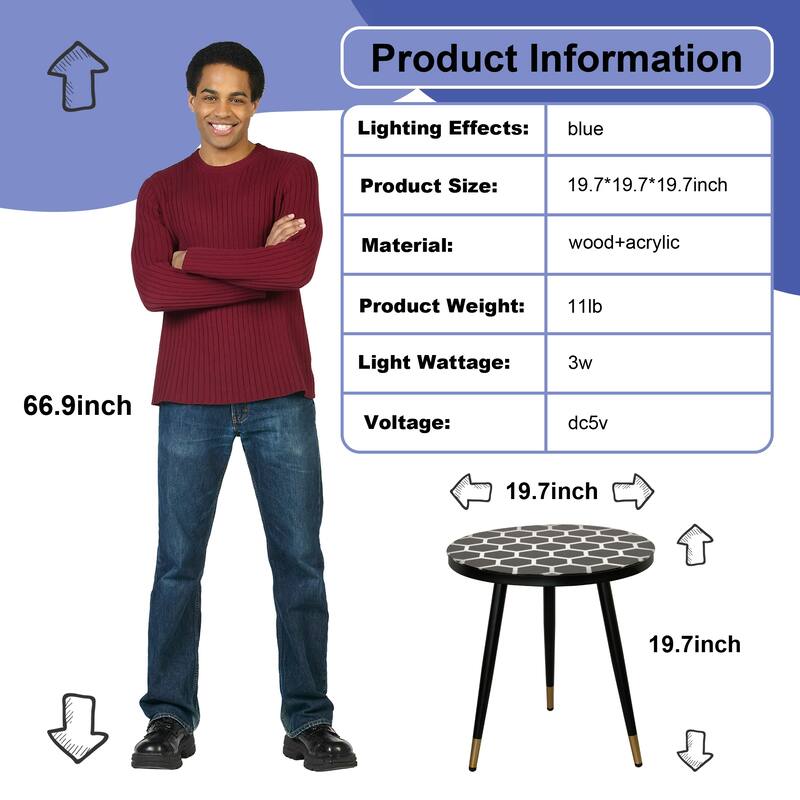 20" Interactive Sensor Table Glowing Side Table - 20" X 20"