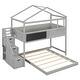 preview thumbnail 14 of 17, Gray Twin over Full Size Pine Wood House Bunk Bed with Storage Staircase and Blackboard