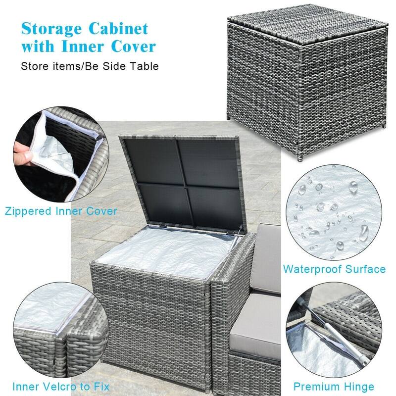 8 PCS Weaving Rattan Sofa Set with Storage Outdoor - 24" x 27" x 25"(L x W x H)