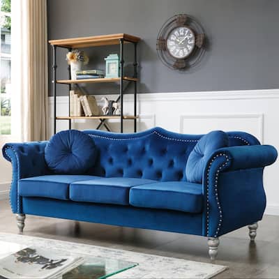 Navy Blue Velvet Sofa, 82x35x34 inches