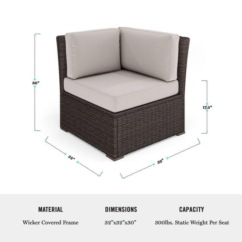 Martha Stewart Outdoor Modular Rattan Wicker Patio Sectional Sofa Corner Seat - 32"W x 32"D x 30"H