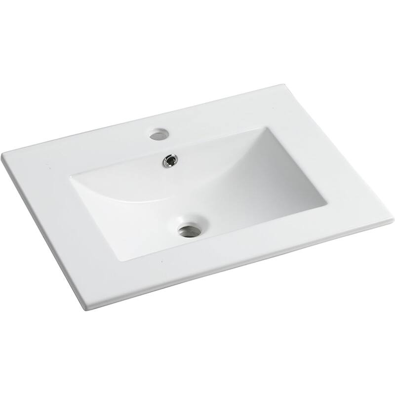 Anmytek 24-Inch White Ceramic Bathroom Sink Fits 32-Inch Vanities Pre-Drilled Faucet Hole Space-Saving Easy to Clean