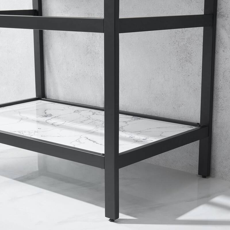 Ecija Bath Vanity, Metal Support with Composite Stone Top and Mirror