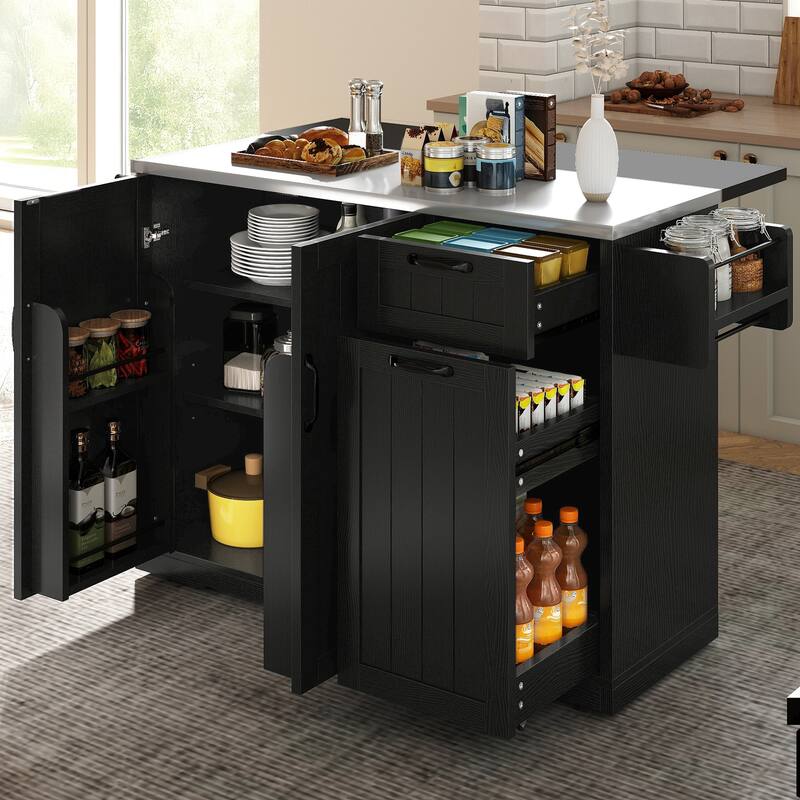 Moasis Rolling Mobile Kitchen Island with Wheels Drop Leaf, Stainless Steel Top