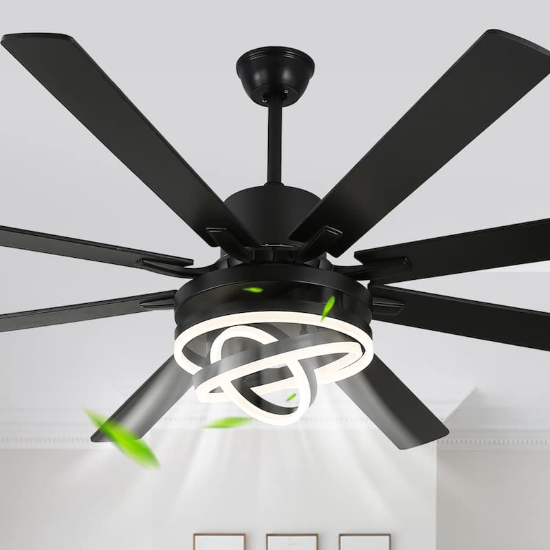 Cusp Barn 52"/72" Modern Large Dimmable LED Ceiling Fan with Lights and Remote, Reversible 8-Blade DC Motor DIY Shape Chandelier - 72-Inch - Black