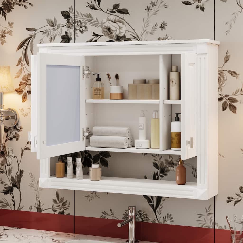 35" Wall Mounted Medicine Cabinet with Mirror & Open Shelf, Over Toilet Storage Cabinet for Bathroom