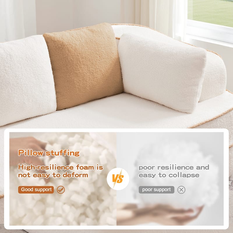 135" Two-Tone Sofa Teddy Fabric Sofa, Boneless Couch with Sponge Cushions, Stylish Sectional Sofa with Pillows for Living Room
