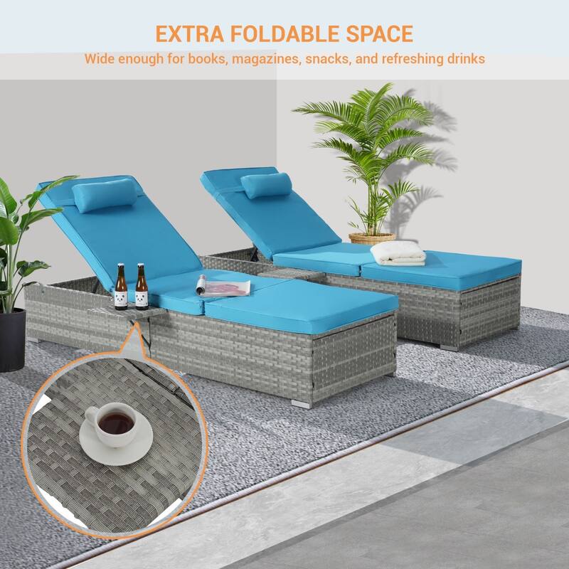 SANSTAR 2-piece Patio Chaise Lounge Chairs, Rattan Reclining Chair Pool Adjustable Backrest Sunbathing Wicker Recliners