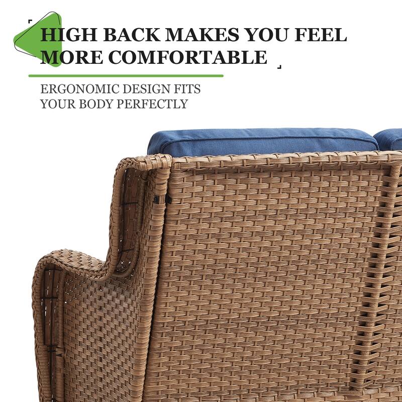 Pocassy Outdoor Loveseat Sofa 2-Seat PE Rattan