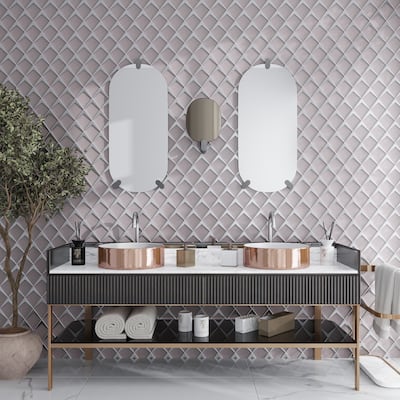 Solace 12x9 Pink Metallic Silver Glass Mosaic Diamond Wall Tile (3.91 sq ft/case) - 5 Pack