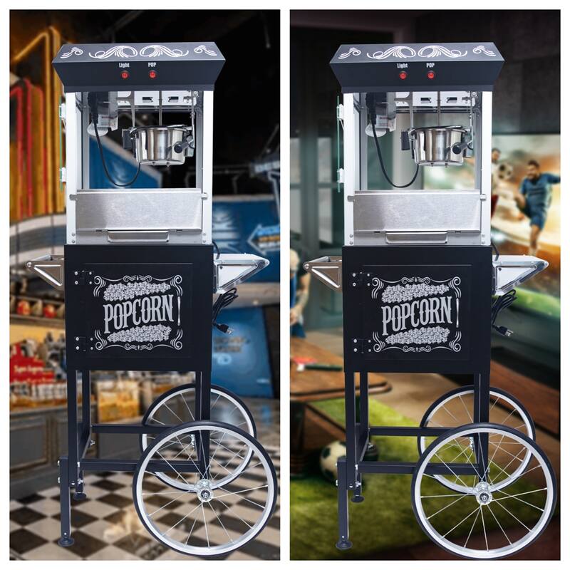 8oz Popcorn Machine with Cart, Stainless Kettle and Warming Deck