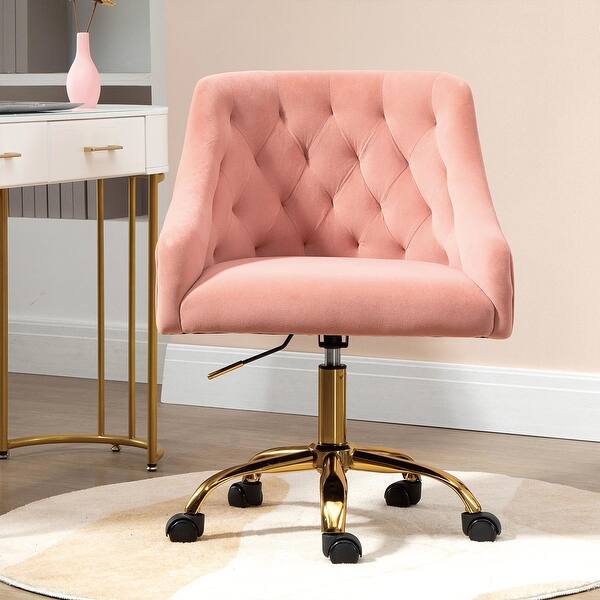 slide 19 of 33, Modern Home Office Chair Velvet Swivel Armchair Chair with Soft Seat - 23.00 x 20.00 x 36.00 inch Pink
