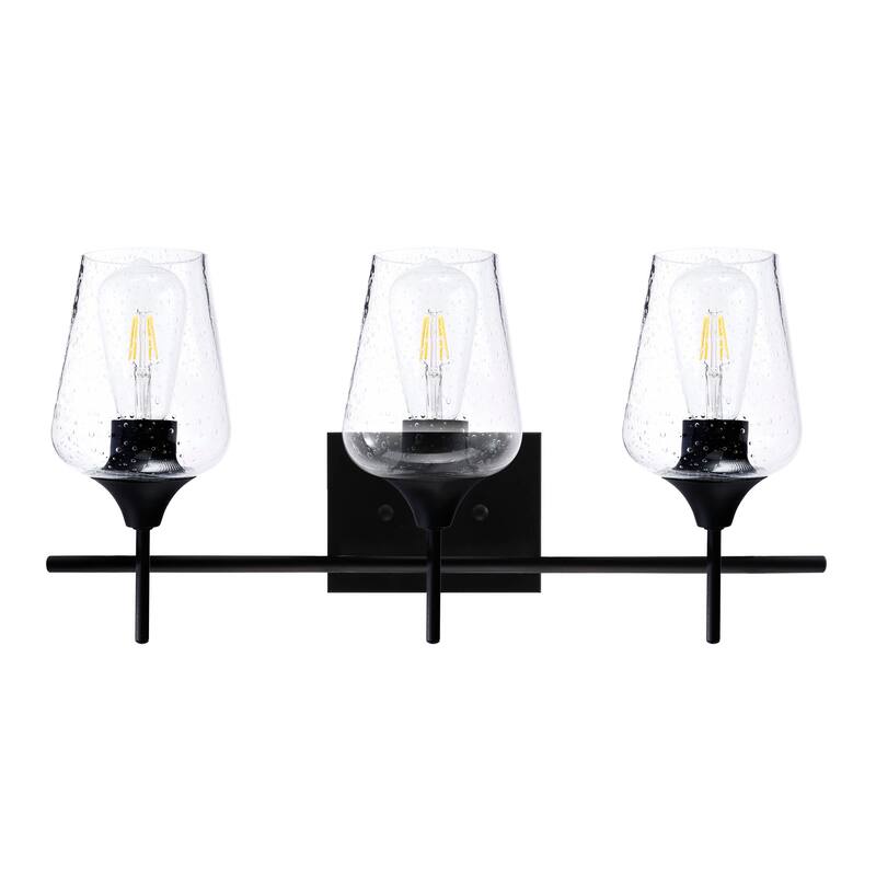 CO-Z Matte Black Vanity Light with Clear Seeded Glass Shade - 21 x 10.6 in.