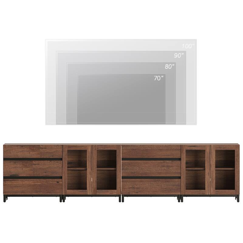 4 in 1 Modern Dresser with Glass Doors and 6 Drawers,Storage Cabinet with Adjustable Shelves, Chest of Drawers