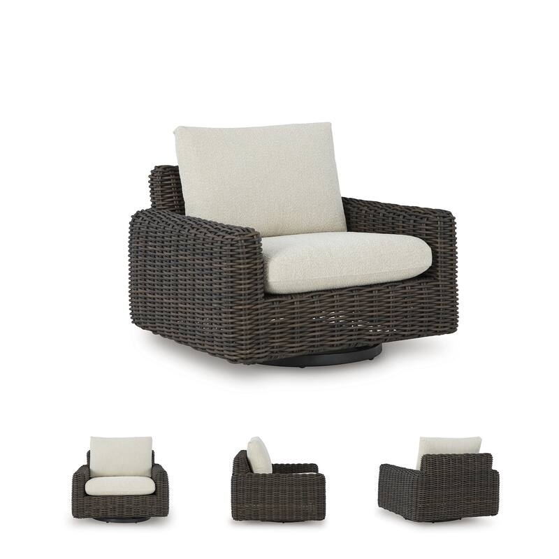 Signature Design by Ashley Kimora Brown/Beige Brown Outdoor Swivel Lounge Chair - 40" W x 39" D x 36.88" H
