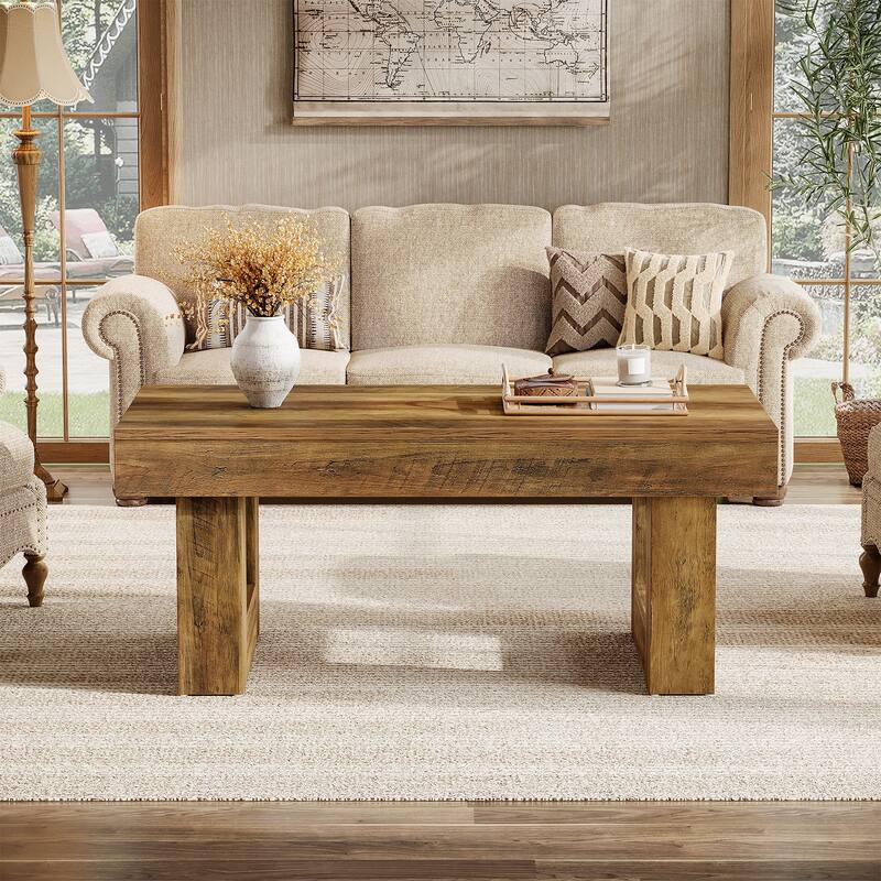 Farmhouse Coffee Table, MDF Accent Cocktail Table for Living Room, Brown Center Table - Large