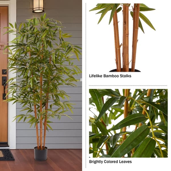 Pure Garden 6' Tall Artificial Bamboo Plant with Natural Trunk