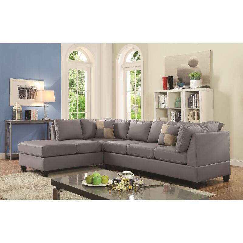Reversible Faux Leather 4-Seater Sectional Sofa with Throw Pillows - 111" - Gray