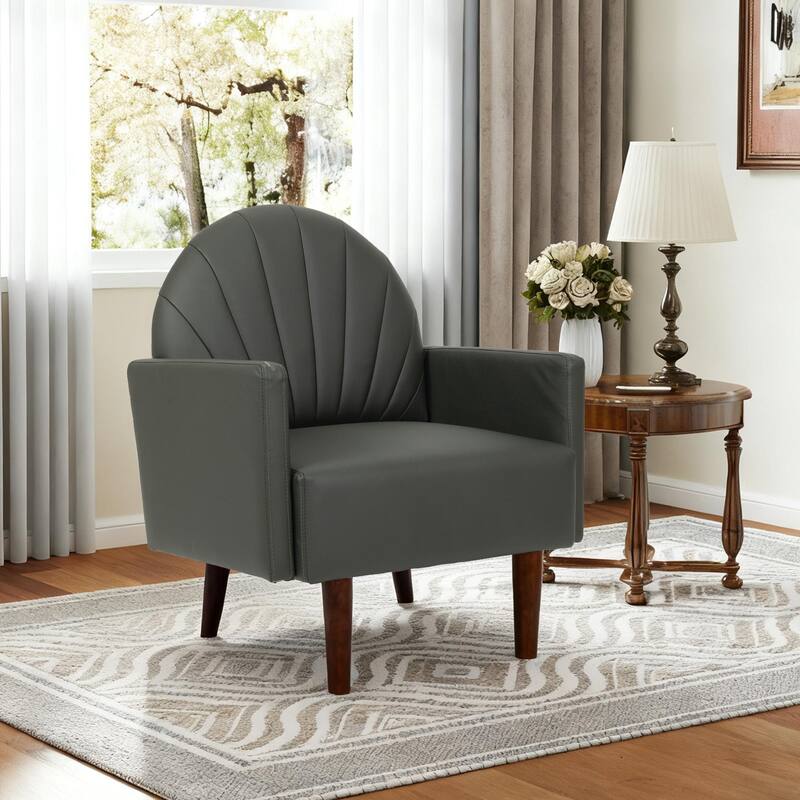 Contemporary Shell-shaped Amchair with Upholstery and Wooden Legs, Suitable for Living Rooms