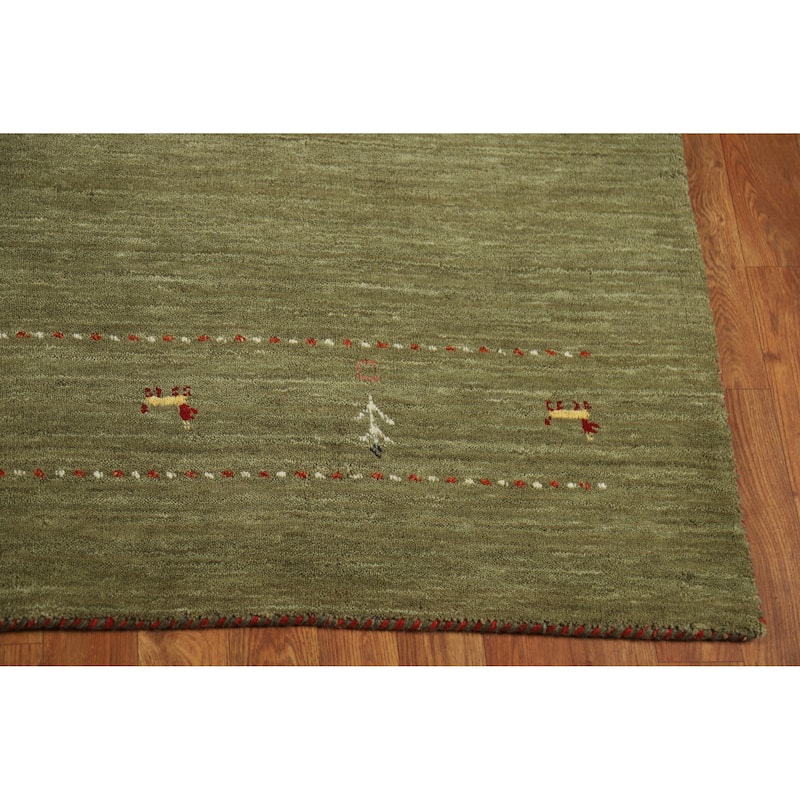 Modern Green Gabbeh Indian Rug Handmade Tribal Wool Carpet - 5'1" x 7'8"