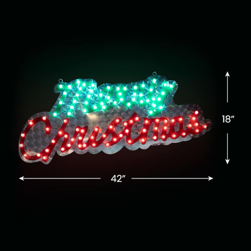 LED Lighted Holographic Merry Christmas Sign Outdoor Decoration - 42" - Red