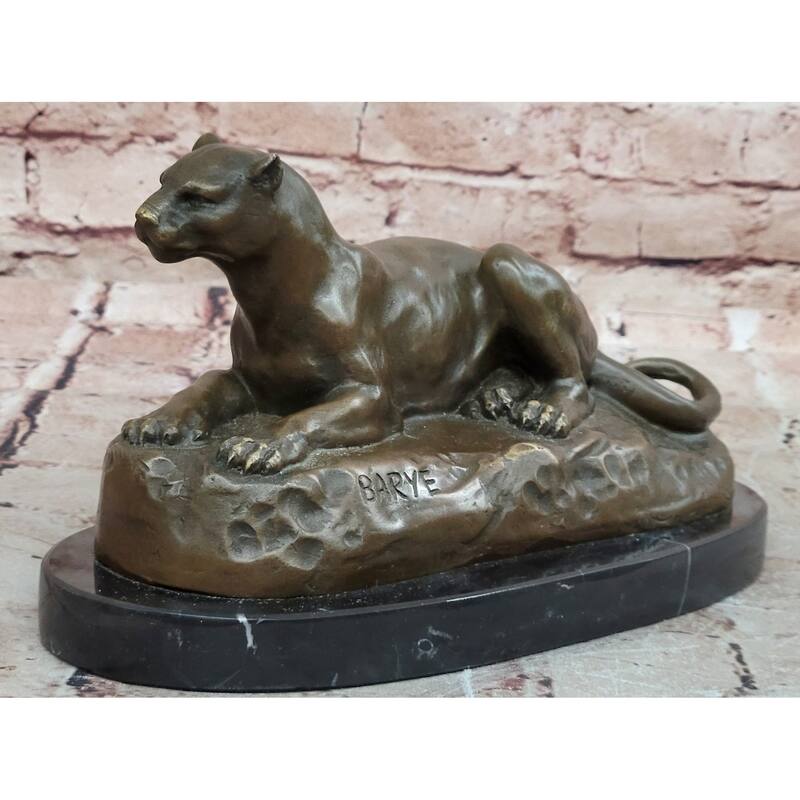 Hot Cast Bronze Cougar Puma Mountain Imitative Lion Resting Guardian Statue Sculpture Art