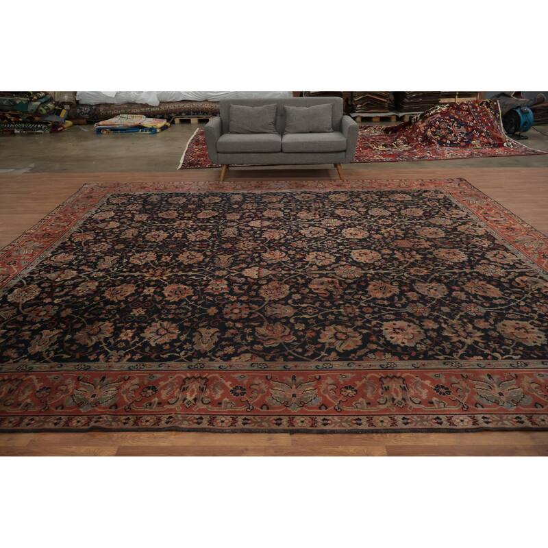Hand Knotted Oriental 100% Wool Carpet Traditional All-Over Navy Blue & Blues Mahal Area Rug - 13' 9'' X 12' 4''