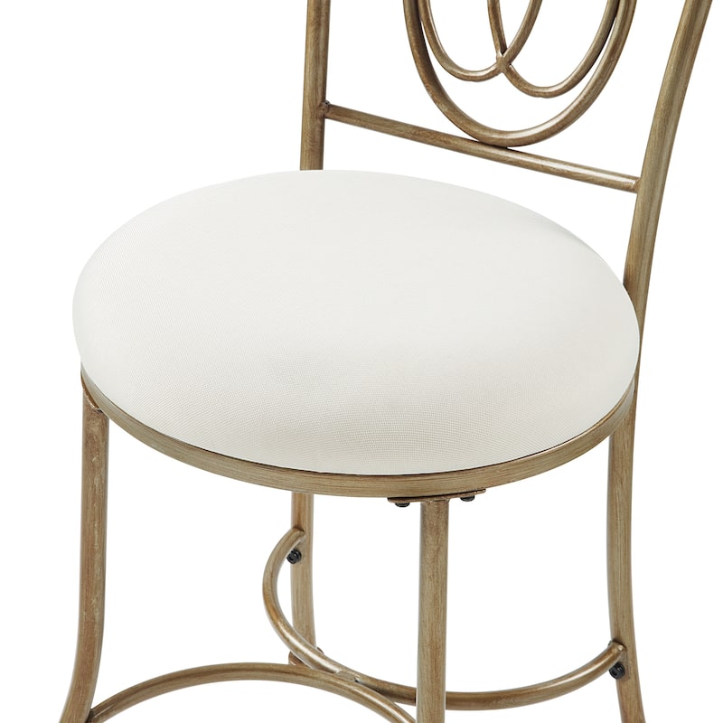 Azalea Park Golden Bronze Upholstered Iron Vanity Stool - Golden Bronze & Creamy White - 16.14 W x 20.08 D x 30.12 H"
