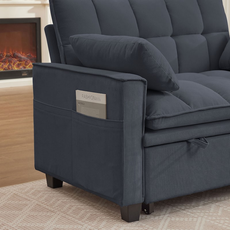 48.03" Pin Striped Fabric 3 in 1 Convertible 2 Seater Sleeper Sofa Bed