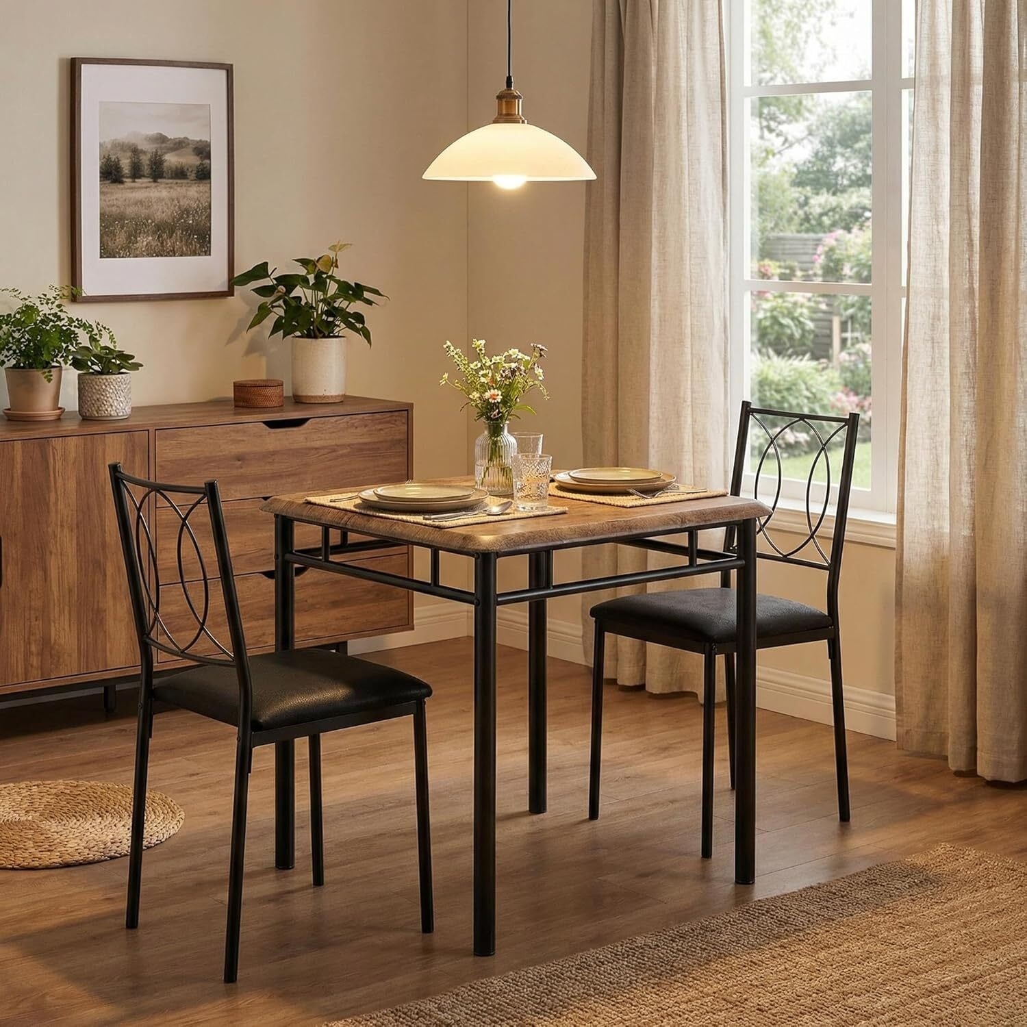 Kitchen Dining Table Set with Upholstered Chairs for 2
