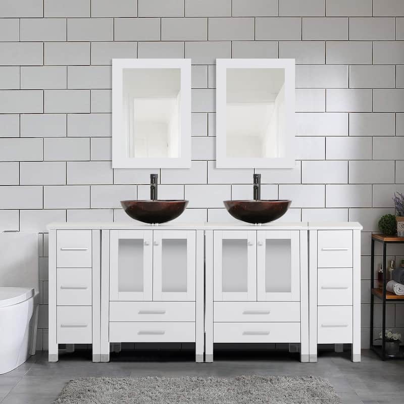 72" Bathroom Vanity Set with Vessel Sink Side Cabinet Combo
