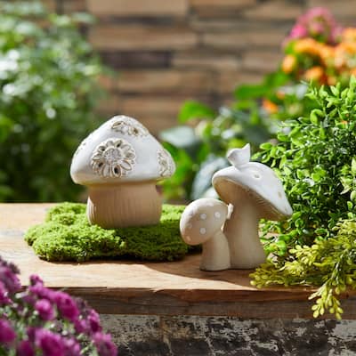Double Porcelain Mushroom with Bird Figurines - 4.75" - Set of 6