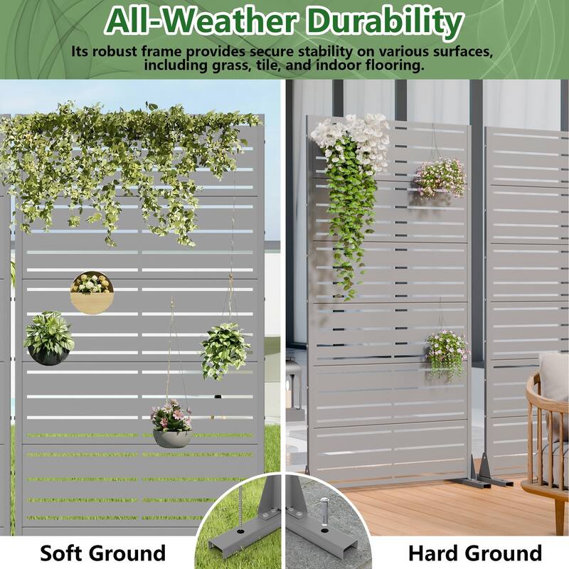 Dovelina Black Outdoor Freestanding Metal Privacy Screen Decorative Garden Fence (Set of 2)