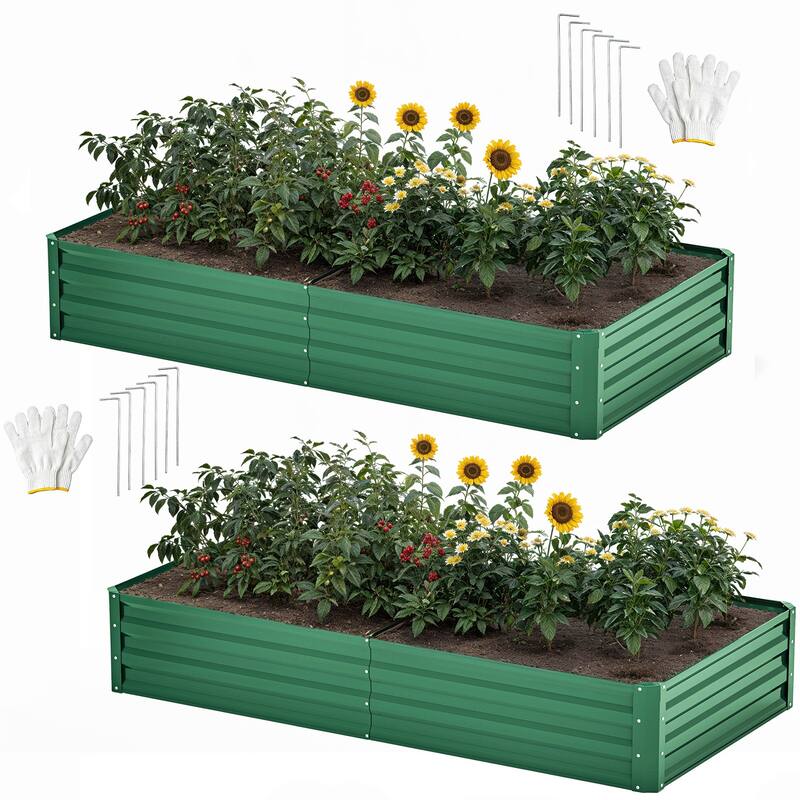 Moasis Outdoor Metal Raised Garden Bed with Gloves