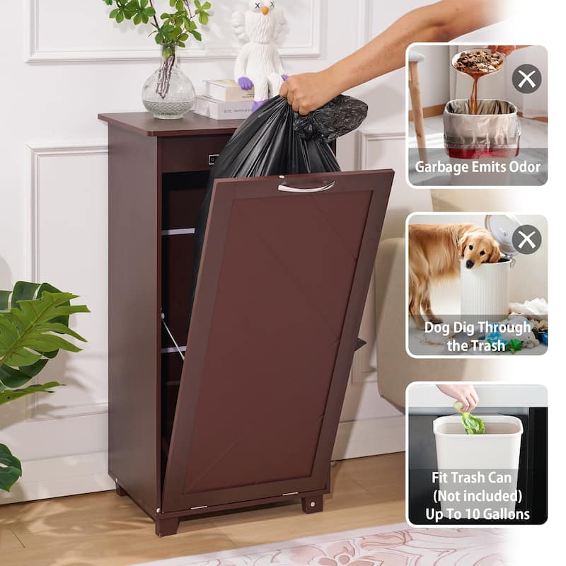 VECELO Tilt Out Kitchen Trash Bin Cabinet with Negative Ion Deodorizing Function Hidden Storage for Kitchen