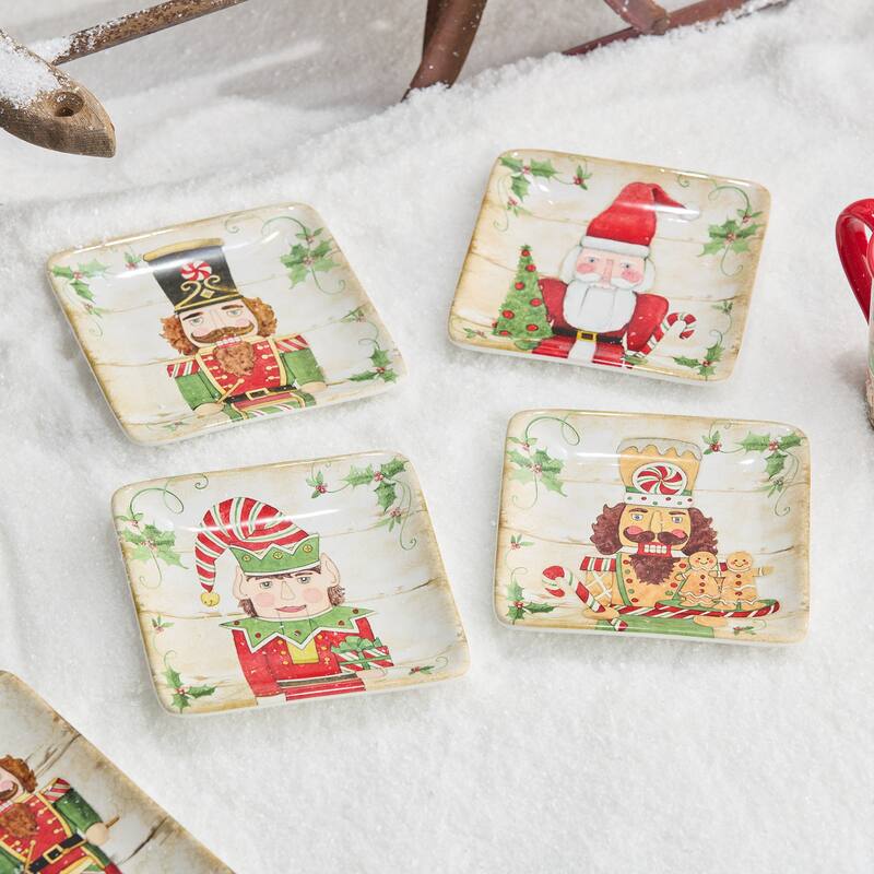 Certifed International Nutcracker Parade Set of 4 Canape/Appetizer/Luncheon Plates 6' Assorted Designs - 6 L x 6 W x 0.75 H