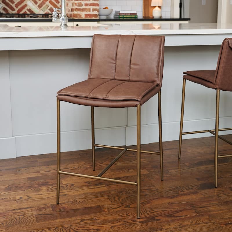 Maven Lane Gerard Bar Metal & Vegan Leather Kitchen Dining Stool