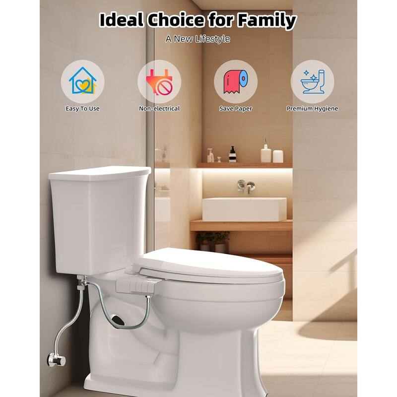 Dual Nozzle Bidet Attachment for Toilet, Self Cleaning Water Sprayer