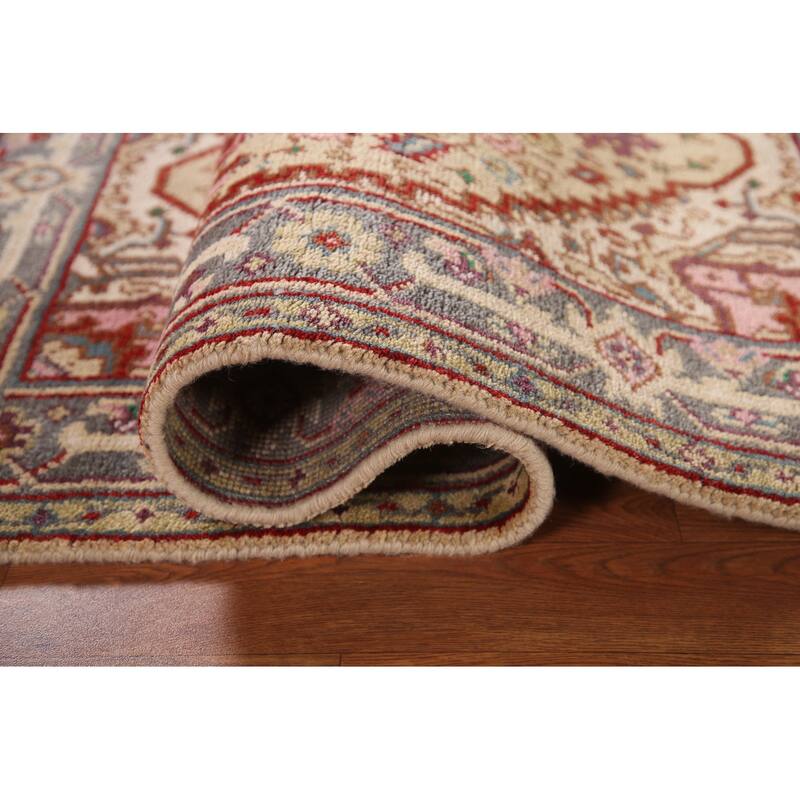 Geometric Beige Heriz-Serapi Foyer Rug Hand-Knotted Wool Carpet - 3'0" x 5'1"