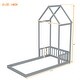 preview thumbnail 30 of 31, Twin Size Pine Wood Roof-framed Headboard Floor Bed with Headboard Guardrails, without Slats