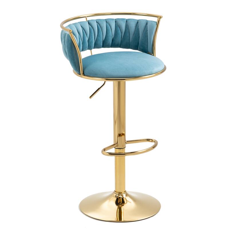 4 Set Velvet Adjustable Swivel Bar Stools With Backs
