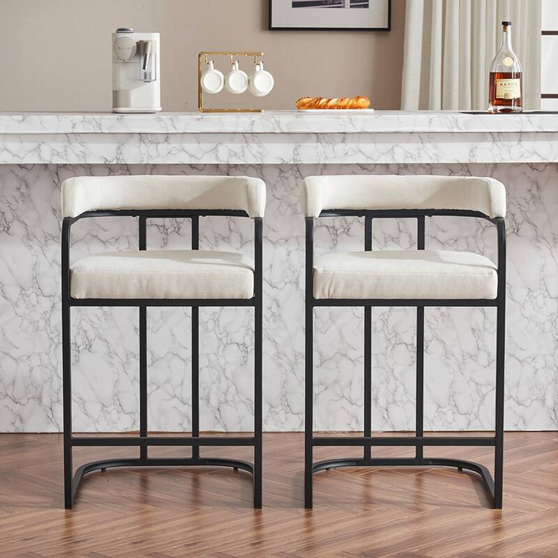 Modern Chenille Bar Stools Set of 2, Upholstered Counter Height Chairs