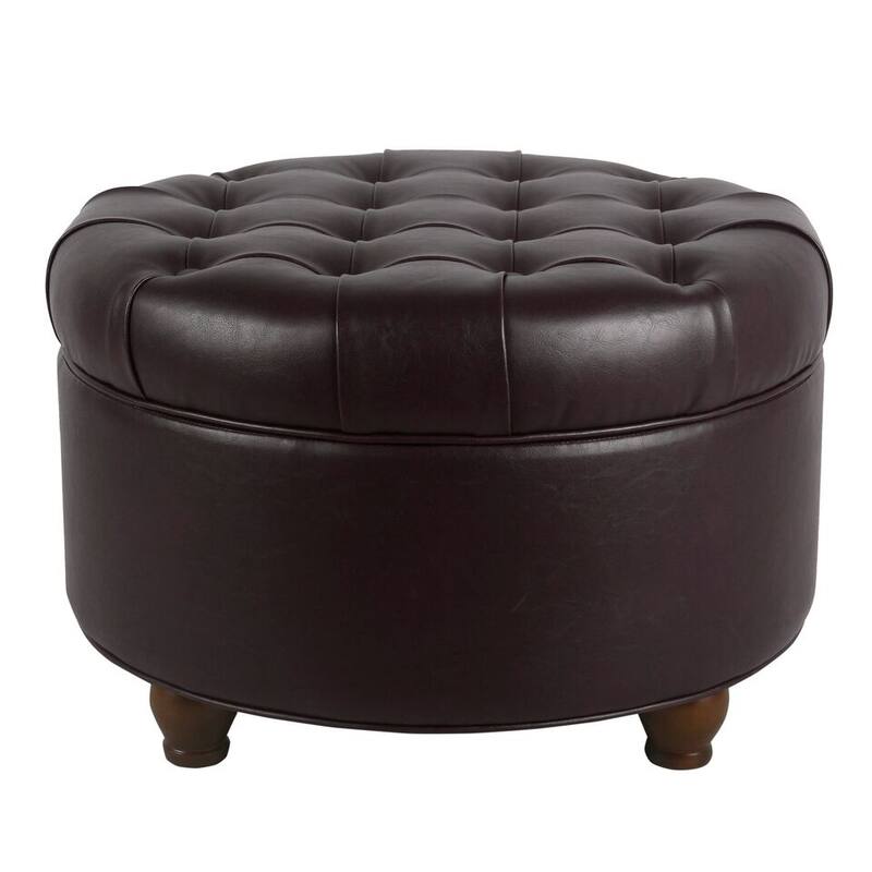 Copper Grove Lamentin Tufted Faux Leather Round Storage Ottoman - Espresso