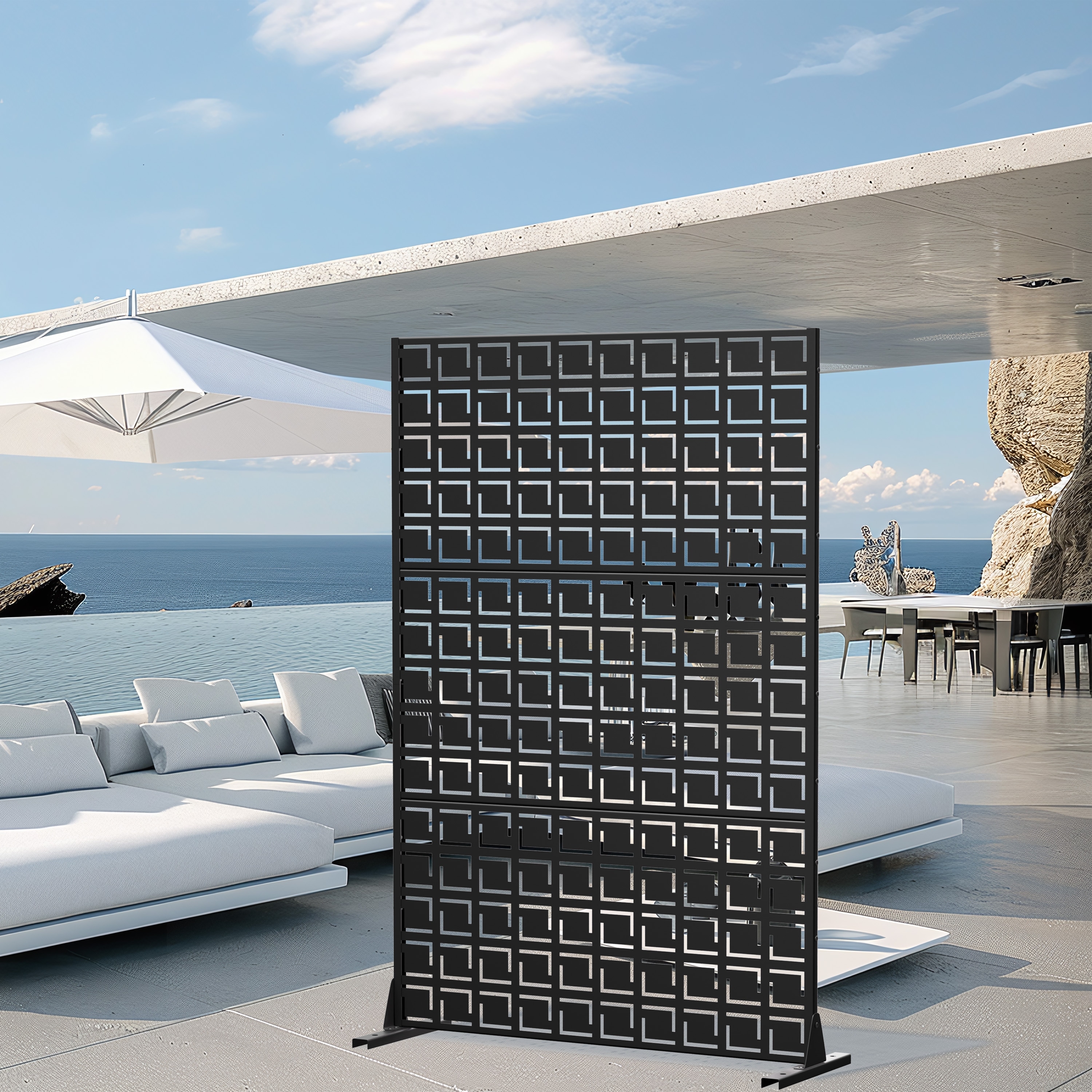 Outdoor Freestanding Metal Privacy Screen Decorative Partition Panel for Patio Garden Balcony - 72"x47"